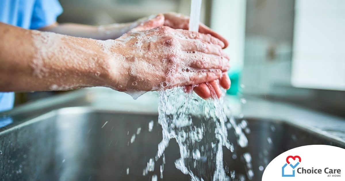 Observing hand hygiene as a part of caregiver wellness during flu season.